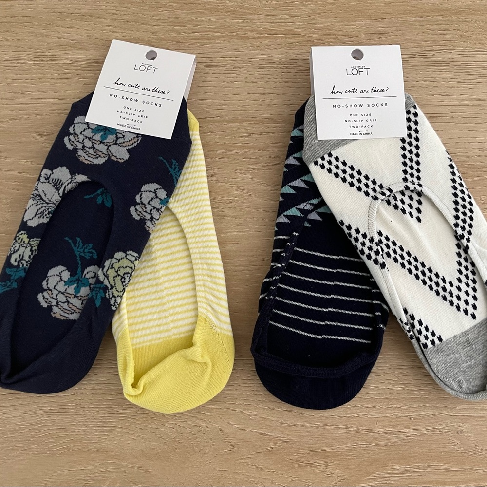 LOFT 4 Pair No-Show Socks Spring Floral Stripes Geometric